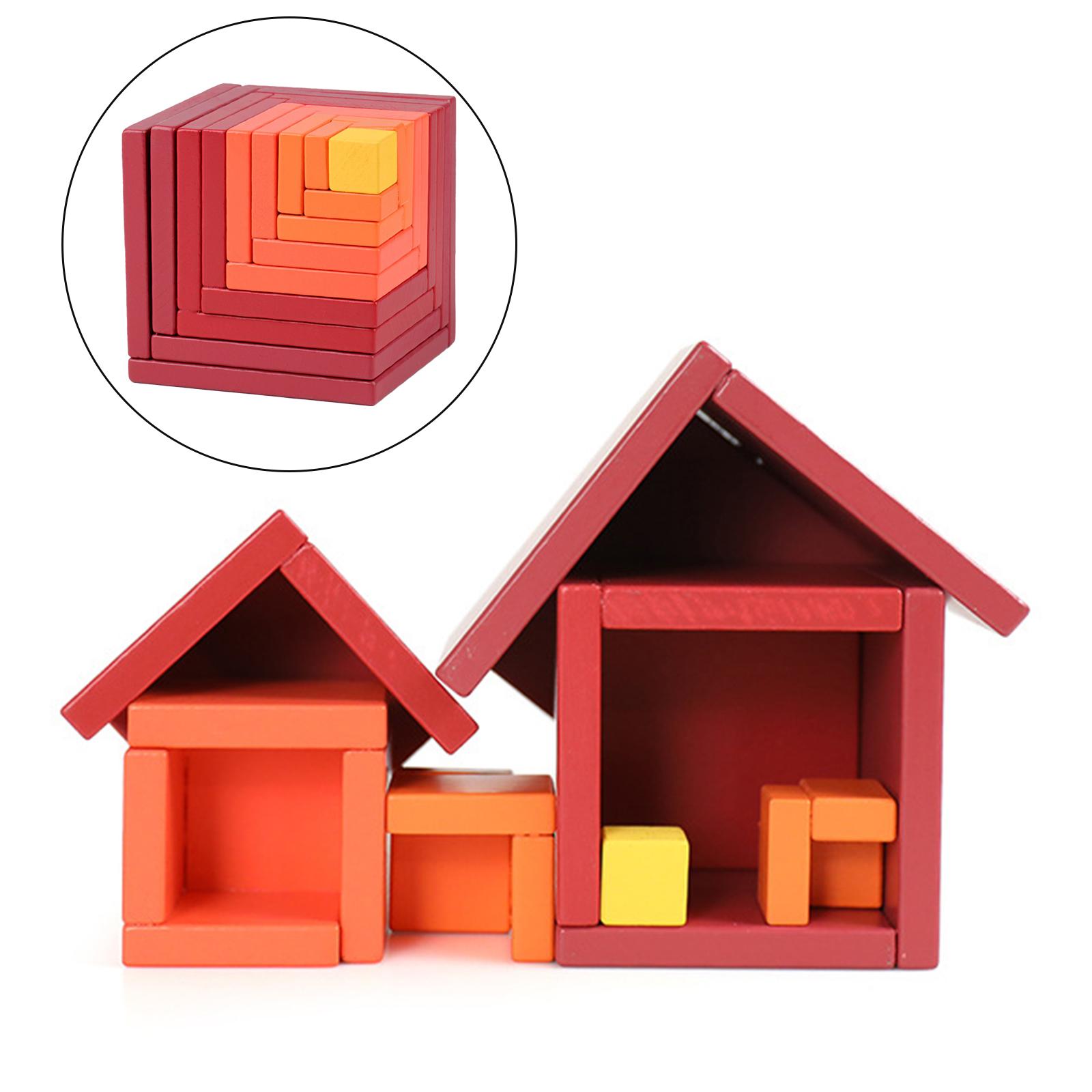 Brain Teaser Cube - Wooden Cube Building Blocks Montessori Puzzle
