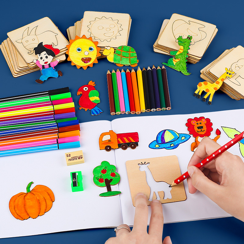 Kids Education Laptop - 20pcs Montessori Kids Drawing Toys Wooden