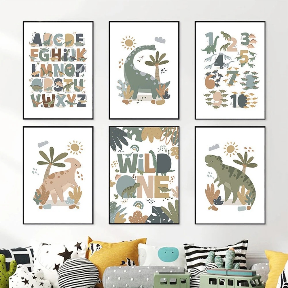 Nordic Cute Baby Dinosaur Wall - đánh giá và giá Kids Education Nursery