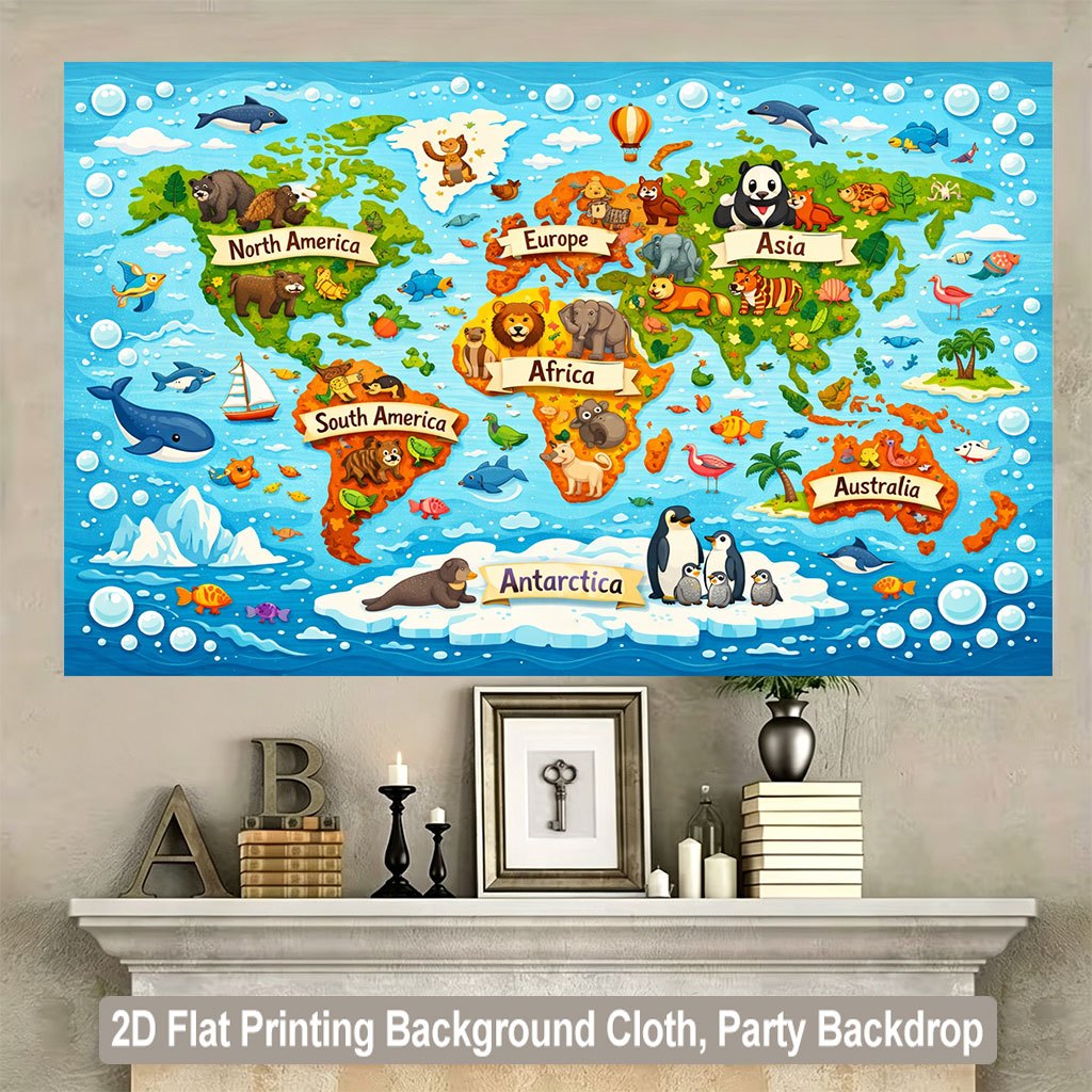 Cute Animal World Map Tapestry - đánh giá và giá Kids Education Nursery