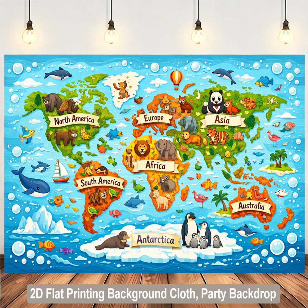 Cute Animal World Map Tapestry - đánh giá và giá Kids Education Nursery
